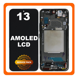 Γνήσια Original Xiaomi 13 (2211133C, 2211133G) AMOLED LCD Display Screen Assembly Οθόνη + Touch Screen Digitizer Μηχανισμός Αφής + Frame Bezel Black Μαύρο 56000300M300 (Service Pack By Xiaomi)