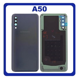 Γνήσια Original Samsung Galaxy A50 (SM-A505F, SM-A505FN) Rear Back Battery Cover Πίσω Κάλυμμα Καπάκι Πλάτη Μπαταρίας + Camera Lens Τζαμάκι Κάμερας Black Μαύρο GH82-19229A (Service Pack By Samsung)