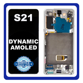 Γνήσιο Original Samsung Galaxy S21 5G 2021 (SM-G991B, SM-G991B/DS) Dynamic AMOLED LCD Display Screen Assembly Οθόνη + Touch Screen Digitizer Μηχανισμός Αφής + Frame Bezel Πλαίσιο Σασί No Camera Phantom White Άσπρο GH82-27255C GH82-27256C (Service Pack By Samsung)