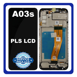 Γνήσια Original Samsung Galaxy A03s, Galaxy A 03s (SM-A037F, SM-A037F/DS) NON EU Version PLS LCD Display Screen Assembly Οθόνη + Touch Screen Digitizer Μηχανισμός Αφής + Frame Bezel Πλαίσιο Σασί Black Μαύρο GH81-21232A (Service Pack By Samsung)