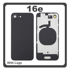 HQ OEM Συμβατό Με Apple iPhone 16e, iPhone16e (A3212, A3409) Rear Back Battery Cover Πίσω Κάλυμμα Καπάκι Πλάτη Μπαταρίας + Metal Plate + Camera Lens Τζαμάκι Κάμερας Black Μαύρο (Premium A+)