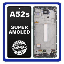 Γνήσια Original Samsung Galaxy A52s 5G (SM-A528B, SM-A528B/DS) Super AMOLED LCD Display Screen Assembly Οθόνη + Touch Screen Digitizer Μηχανισμός Αφής + Frame Bezel Πλαίσιο Σασί Green Πράσινο GH82-26861E (Renewed)