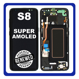 Γνήσια Original Samsung Galaxy S8 (G950F SM-G950) Super Amoled Οθόνη LCD Display Screen + Touch Screen DIgitizer Μηχανισμός Αφής + Frame Πλαίσιο Black GH97-20457A (Renewed)