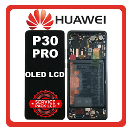 Γνήσια Original Huawei P30 Pro (VOG-L29, VOG-L09), OLED LCD Display Screen Assembly Οθόνη + Touch Screen Digitizer Μηχανισμός Αφής + Frame Bezel Πλαίσιο Σασί + Battery Μπαταρία Aurora Black Μαύρο 02355MUL/02355UMW (Original Grade B​)
