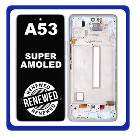 Γνήσια Original Samsung Galaxy A53 5G, GalaxyA53 5G (SM-A536B, SM-A536B/DS) Super AMOLED LCD Display Screen Assembly Οθόνη + Touch Screen Digitizer Μηχανισμός Αφής + Frame Bezel Πλαίσιο Σασί Blue Μπλε GH82-28024C (Renewed)