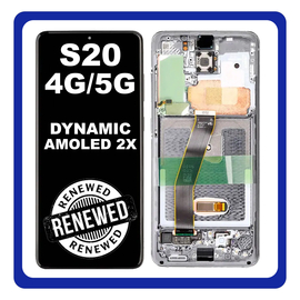 Γνήσια Original Samsung Galaxy S20 4G (SM-G980), S20 5G (SM-G981) Dynamic AMOLED 2X LCD Display Assembly Screen Οθόνη + Touch Screen Digitizer Μηχανισμός Αφής + Frame Bezel Πλαίσιο Cosmic Grey Γκρι GH82-31432A No Camera (Renewed)