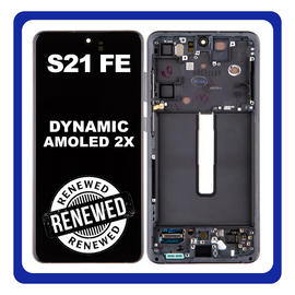 Γνήσιο Original Samsung Galaxy S21 FE 5G 2021 (SM-G990F, SM-G990B/DS) Dynamic AMOLED LCD Display Screen Assembly Οθόνη + Touch Screen Digitizer Μηχανισμός Αφής + Frame Bezel Πλαίσιο Σασί Grey Γκρι GH82-26414A (Renewed)