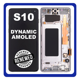 Γνήσια Original Samsung Galaxy S10 (SM-G973F, SM-G973U) Οθόνη LCD Display Screen + Touch Screen DIgitizer Μηχανισμός Αφής + Frame Πλαίσιο White GH82-18850B (Renewed)