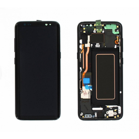 Γνήσια Original Samsung Galaxy S8 (G950F SM-G950) Super Amoled Οθόνη LCD Display Screen + Touch Screen DIgitizer Μηχανισμός Αφής + Frame Πλαίσιο Black GH97-20457A (Service Pack By Samsung)