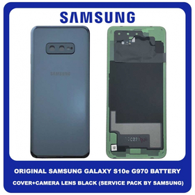 Original Γνήσιο Samsung Galaxy S10e, S 10e G970 (SM-G970F/DS, SM-G970U, SM-G970W) Rear Back Battery Cover Πίσω Κάλυμμα Καπάκι Μπαταρίας + Camera Lens Τζαμάκι Κάμερας Black Μαύρο GH82-18452A (Service Pack By Samsung)
