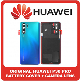 Γνήσια Original Huawei P30 Pro (VOG-L29, VOG-L09) Rear Back Battery Cover Πίσω Κάλυμμα Καπάκι Μπαταρίας + Camera Lens Τζαμάκι Κάμερας Aurora Blue Μπλε 02352PGL (Service Pack By Huawei)