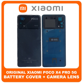 Γνήσια Original Xiaomi Poco X4 Pro 5G (2201116PG) Rear Back Battery Cover Πίσω Κάλυμμα Καπάκι Μπαταρίας + Camera Frame Without Main Camera Lens Black Μαύρο (Service Pack By Xiaomi)