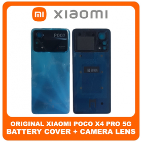 Γνήσια Original Xiaomi Poco X4 Pro 5G (2201116PG) Rear Back Battery Cover Πίσω Κάλυμμα Καπάκι Μπαταρίας + Camera Frame Without Main Camera Lens​ Laser Blue Μπλε (Service Pack By Xiaomi)