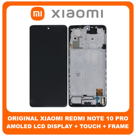 Γνήσια Original Xiaomi Redmi Note 10 Pro, Redmi Note10 Pro (M2101K6G, M2101K6R) AMOLED LCD Display Screen Assembly Οθόνη + Touch Screen Digitizer Μηχανισμός Αφής + Frame Bezel Πλαίσιο Σασί Onyx Black Μαύρο 56000200K600 (Service Pack By XIaomi)