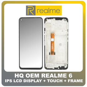 HQ OEM Συμβατό Για Realme 6, Realme6 (RMX2001) IPS LCD Display Screen Assembly Οθόνη + Touch Screen Digitizer Μηχανισμός Αφής + Frame Bezel Πλαίσιο Σασί Black Μαύρο (Grade AAA+++)