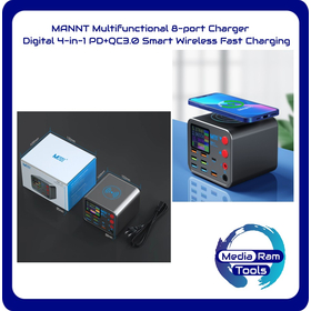 MANNT - Επιτραπέζιος Πολυφορτιστής Με Υποστήριξη PD, QC3 και Ασύρματης Φόρτισης. Με Ψηφιακή Οθόνη - MANNT Multifunctional 8-port Charger - Digital 4-in-1 PD+QC3.0 Smart Wireless Fast Charging