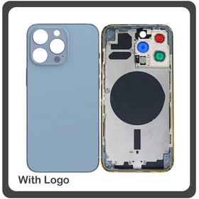 HQ OEM Συμβατό Για Apple iPhone 13 Pro, iPhone 13Pro (A2638, A2483) EU Version Rear Back Battery Cover Middle Frame- Housing Πίσω Κάλυμμα Καπάκι Πλάτη Μπαταρίας - Σασί + Side Keys Πλαινά πλήκτρα  + Sim Tray Θήκη Κάρτας Blue Μπλε (Grade AAA+++)