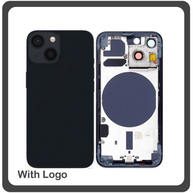 HQ OEM Συμβατό Για Apple iPhone 13 Mini, iPhone13 Mini (A2628, A2481) EU Version Rear Back Battery Cover Middle Frame- Housing Πίσω Κάλυμμα Καπάκι Πλάτη Μπαταρίας - Σασί + Side Keys Πλαινά πλήκτρα  + Sim Tray Θήκη Κάρτας Midnight Black Μαύρο (Grade AAA+++)
