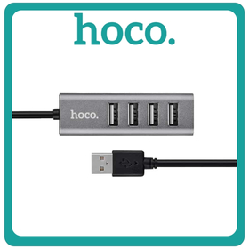 Hoco HB1 USB 2.0 Hub 4 Θυρών Με Σύνδεση USB-A & Θύρα Φόρτισης Grey Γκρι