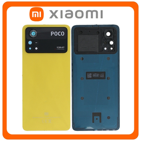 HQ OEM Συμβατό Με Xiaomi Poco X4 Pro 5G, Poco X4Pro (2201116PG) Rear Back Battery Cover + Camera Lens Πίσω Καπάκι Πλάτη Μπαταρίας + Τζαμάκι Κάμερας Poco Yellow Κίτρινο (Premium A+​)