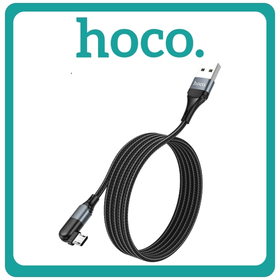 Hoco U100 Angle (90°) / Braided Micro USB Cable 2.4A 1.2m Black Μαύρο