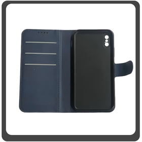 Θήκη Book, Leather Flap Wallet Case Δερματίνη Dark Blue Μπλε For iPhone XS Max
