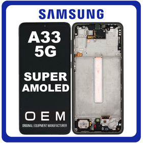 HQ OEM Συμβατό Με Samsung Galaxy A33 5G (SM-A336E, SM-A336B) Super AMOLED LCD Display Screen Assembly Οθόνη + Touch Screen Digitizer Μηχανισμός Αφής + Frame Bezel Πλαίσιο Σασί Black Μαύρο (Premium A+)