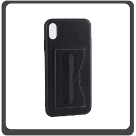 Θήκη Πλάτης - Back Cover, Silicone Σιλικόνη Δερματίνη Leather Minimalist Support Case Black Μαύρο For iPhone X/XS