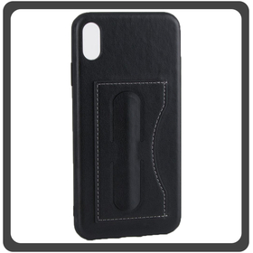 Θήκη Πλάτης - Back Cover, Silicone Σιλικόνη Δερματίνη Leather Minimalist Support Case Black Μαύρο For iPhone XR