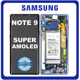 Γνήσια Original Samsung Galaxy Note 9, Note9 (SM-N960F, SM-N9600) Super AMOLED LCD Display Screen Assembly Οθόνη + Touch Screen Digitizer Μηχανισμός Αφής + Frame Bezel Πλαίσιο Σασί + Battery Μπαταρία Ocean Blue Μπλε​ GH82-17657B (Service Pack By Samsung)