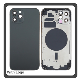 HQ OEM Συμβατό Με Apple iPhone 12 Pro (A2407, A2341) Rear Back Battery Cover Middle Frame- Housing Πίσω Κάλυμμα Καπάκι Πλάτη Μπαταρίας - Σασί + Side Keys Πλαϊνά πλήκτρα  + Sim Tray Θήκη Κάρτας Graphite Μαύρο (Premium A+)