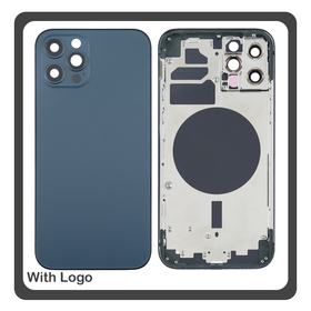 HQ OEM Συμβατό Με Apple iPhone 12 Pro (A2407, A2341) Rear Back Battery Cover Middle Frame- Housing Πίσω Κάλυμμα Καπάκι Πλάτη Μπαταρίας - Σασί + Side Keys Πλαϊνά πλήκτρα  + Sim Tray Θήκη Κάρτας Pacific Blue Μπλε (Premium A+)