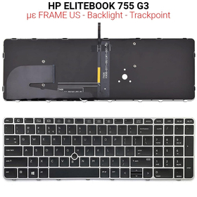 Πληκτρολόγιο hp Elitebook 755 g3 With Frame us + Backlight + Trackpoint