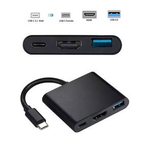 Adapter Detech, 3in1 usb-C–hdmi+usb 3.0 + pd, 4k, 30hz, Gray - 17844
