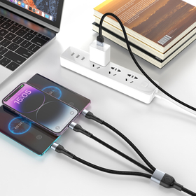 Καλώδιο Φόρτισης Detech de-52ucl, 3 in 1, usb - 2хtype-c, Lightning, 1.0m, Black - 40518