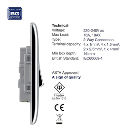 Bg Electrical Npc12 Διακόπτης Μονός 2 Δρόμων Chrome