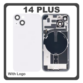 HQ OEM Συμβατό Με Apple iPhone 14 Plus, iPhone 14+ (A2886, A2632, A2885) Rear Back Battery Cover Πίσω Κάλυμμα Καπάκι Πλάτη Μπαταρίας + Metal Plate + Camera Lens Τζαμάκι Κάμερας + Magsafe + NFC Starlight Άσπρο (Premium A+)