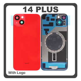 HQ OEM Συμβατό Με Apple iPhone 14 Plus, iPhone 14+ (A2886, A2632, A2885) Rear Back Battery Cover Πίσω Κάλυμμα Καπάκι Πλάτη Μπαταρίας + Metal Plate + Camera Lens Τζαμάκι Κάμερας + Magsafe Red Κόκκινο (Premium A+)