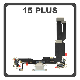 HQ OEM For Apple iPhone 15 Plus, iPhone 15+ (A3094, A2847) Charging Dock Connector Lightning Flex Καλωδιοταινία Κονέκτορας Φόρτισης + Microphone Μικρόφωνο Blue Μπλε (Premium A+)