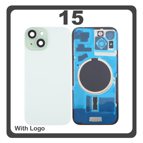 HQ OEM Συμβατό Με iPhone 15 , iPhone15 (A3090, A2846) Rear Back Battery Cover Middle Frame + Housing Πίσω Κάλυμμα Καπάκι Πλάτη Μπαταρίας - Σασί + Camera Lens Τζαμάκι Κάμερας + Side Keys Πλαινά πλήκτρα + Magsafe Green Πράσινο (Premium A+)