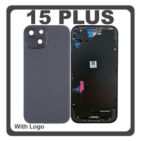 HQ OEM Συμβατό Με Apple iPhone 15 Plus, iPhone 15+ (A3094, A2847) Rear Back Battery Cover Middle Frame + Housing Πίσω Κάλυμμα Καπάκι Πλάτη Μπαταρίας - Σασί + Camera Lens Τζαμάκι Κάμερας + Side Keys + Sim Tray + Magsafe Black Μαύρο (Premium A+)