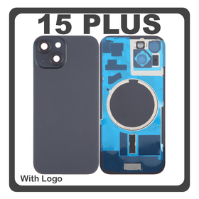 HQ OEM Συμβατό Με Apple iPhone 15 Plus, iPhone 15+ (A3094, A2847) Rear Back Battery Cover Middle Frame + Housing Πίσω Κάλυμμα Καπάκι Πλάτη Μπαταρίας - Σασί + Camera Lens Τζαμάκι Κάμερας + Side Keys + Sim Tray + Magsafe Black Μαύρο (Premium A+)