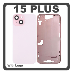 HQ OEM Συμβατό Με Apple iPhone 15 Plus, iPhone 15+ (A3094, A2847) Rear Back Battery Cover Middle Frame + Housing Πίσω Κάλυμμα Καπάκι Πλάτη Μπαταρίας - Σασί + Camera Lens Τζαμάκι Κάμερας + Side Keys  + Sim Tray Θήκη Κάρτας + Flashlight + NFC Pink Ροζ (Premium A+)
