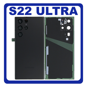 HQ OEM Συμβατό Με Samsung Galaxy S22 Ultra 5G (SM-S908B, SM-S908B/DS, SM-S908) Rear Back Battery Cover Πίσω Κάλυμμα Καπάκι Πλάτη Μπαταρίας + Camera Lens Τζαμάκι Κάμερας Phantom Black Μαύρο (Premium A+)