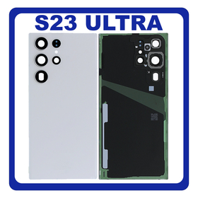 Γνήσια Original Samsung Galaxy S23 Ultra 5G (SM-S918B, SM-S918B/DS) Rear Back Battery Cover Πίσω Κάλυμμα Καπάκι Πλάτη Μπαταρίας + Camera Lens Τζαμάκι Κάμερας Cream Άσπρο (Premium A+)