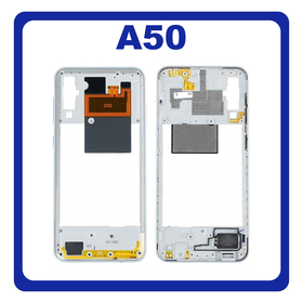 Original Γνήσιο Samsung Galaxy A50 A505F (SM-A505F/DS, SM-A505FN/DS) Front Housing Lcd Middle Frame Bezel Plate Μεσαίο Πλαίσιο White Άσπρο GH97-23209B (Service Pack By Samsung)