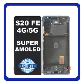 Original Γνήσιο Samsung Galaxy S20 FE 4G , S20FE, S20 FE 5G G780 4G, G781 5G (G780F, G780F/DSM,) Super AMOLED LCD Display Screen Assembly Οθόνη + Touch Screen Digitizer Μηχανισμός Αφής + Frame Bezel Πλαίσιο White Άσπρο GH82-24219B GH82-24220B (Service Pack By Samsung)