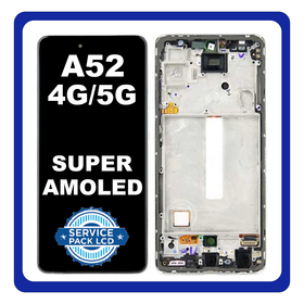 Original Γνήσιο Samsung Galaxy A52 A525 A526 (A525F, A525F/DS, A526B, A526B/DS) AMOLED LCD Display Screen Assembly Οθόνη + Touch Digitizer Μηχανισμός Αφής + Frame Bezel Πλαίσιο White Άσπρο GH82-25524D GH82-25526D GH82-25754D (Service Pack By Samsung)