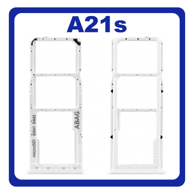 Original Γνήσιο Samsung Galaxy A21s 2020 A217 (A217F, A217F/DS, A217F/DSN, A217M, A217M/DS, A217N) SIM Tray + Micro SD Tray Βάση Θήκη Κάρτας White Άσπρο GH98-45392B (Service Pack By Samsung)
