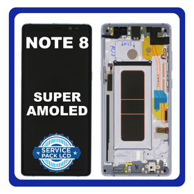 Γνήσια Original Samsung Galaxy Note 8 2017 (SM-N950F, SM-N950U) Super Amoled LCD Display Screen Οθόνη + Touch Screen Digitizer Μηχανισμός Αφής+ Frame Bezel Πλαίσιο Violet Gray Μώβ Γκρι GH97-21065C (Service Pack By Samsung)